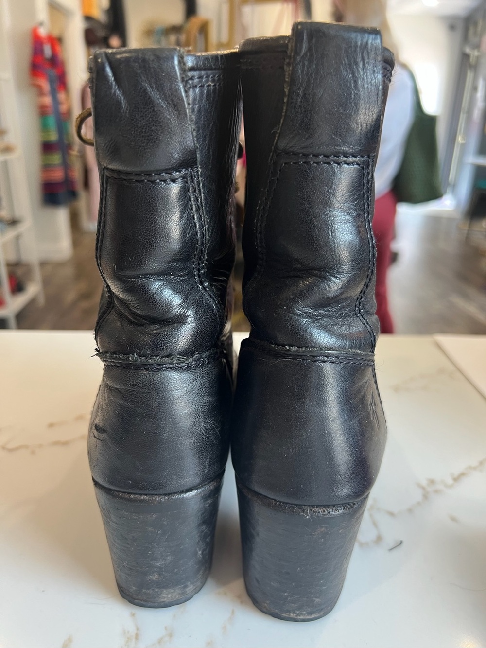 Frye Women's Black Leather Lace-Up heeled Boots - Picture 4 of 5
